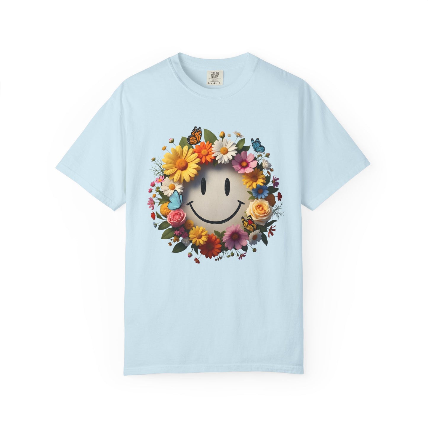Smiley Flower Wreath T-Shirt — Floral Happy Face Graphic Tee