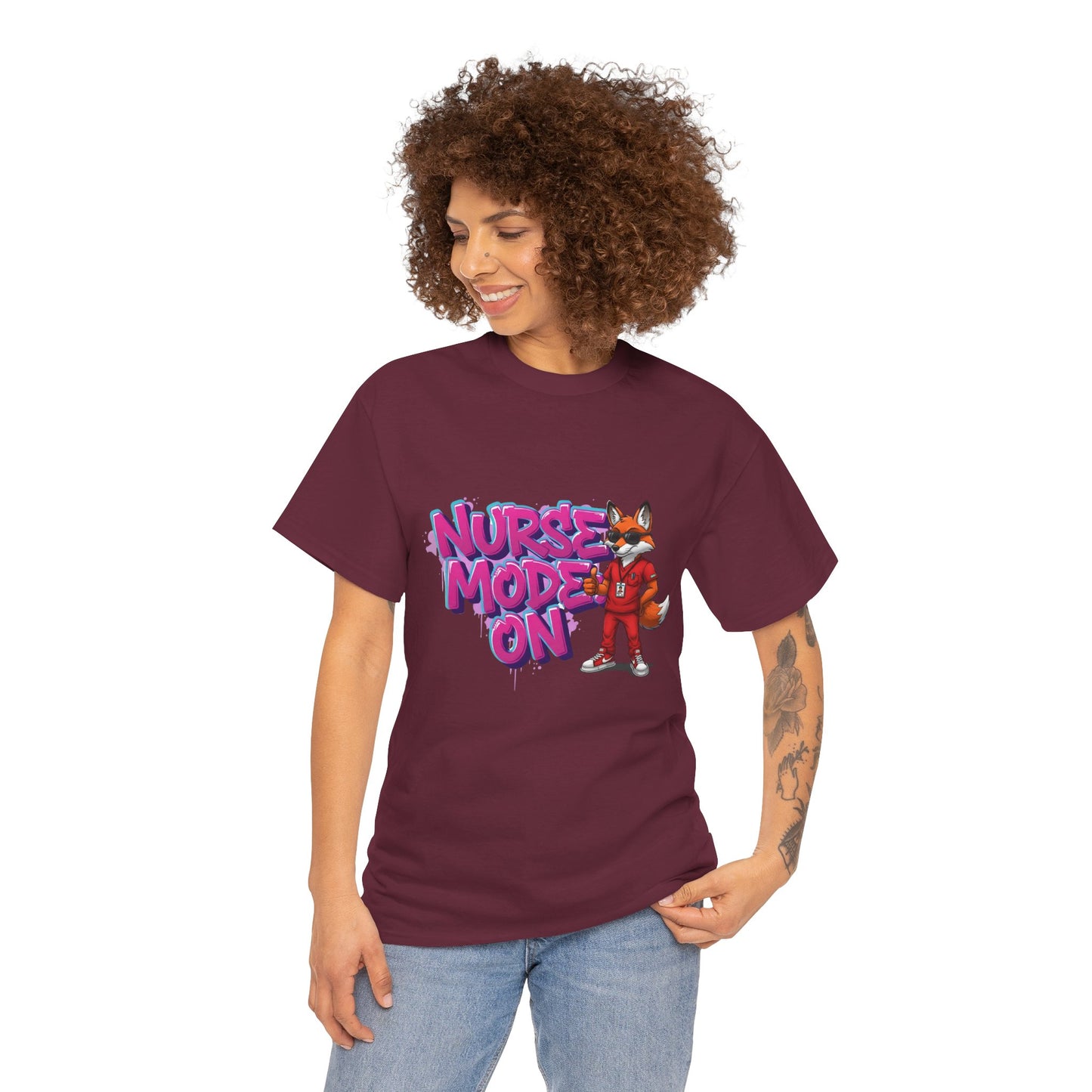 Nurse Mode On T-Shirt — Cute Fox Nurse Graphic Tee for Healthcare Workers