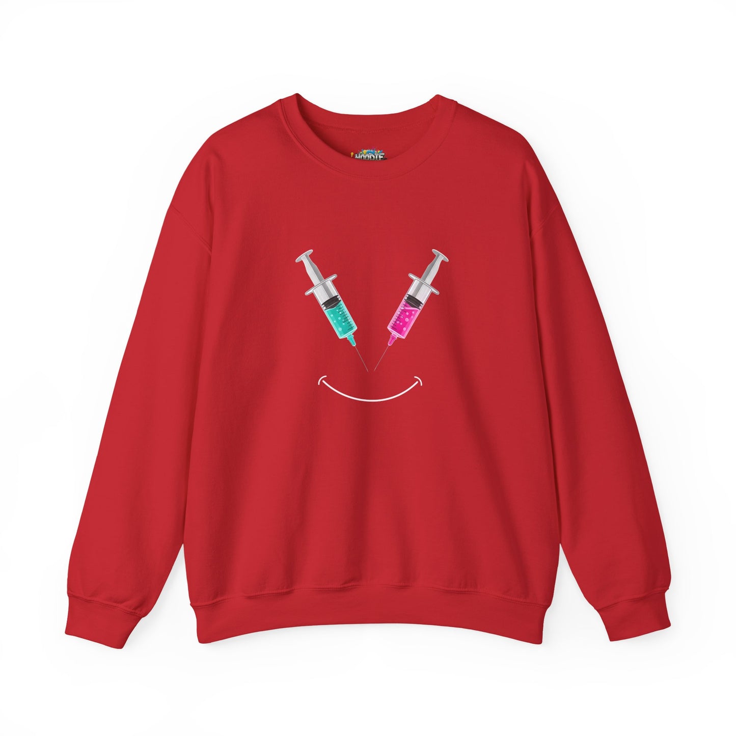 Syringe Smile Crewneck Nurse Sweatshirt - Cute Neon Vaccine Needle Design