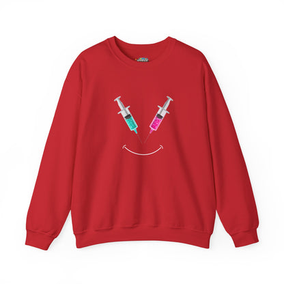 Syringe Smile Crewneck Nurse Sweatshirt - Cute Neon Vaccine Needle Design