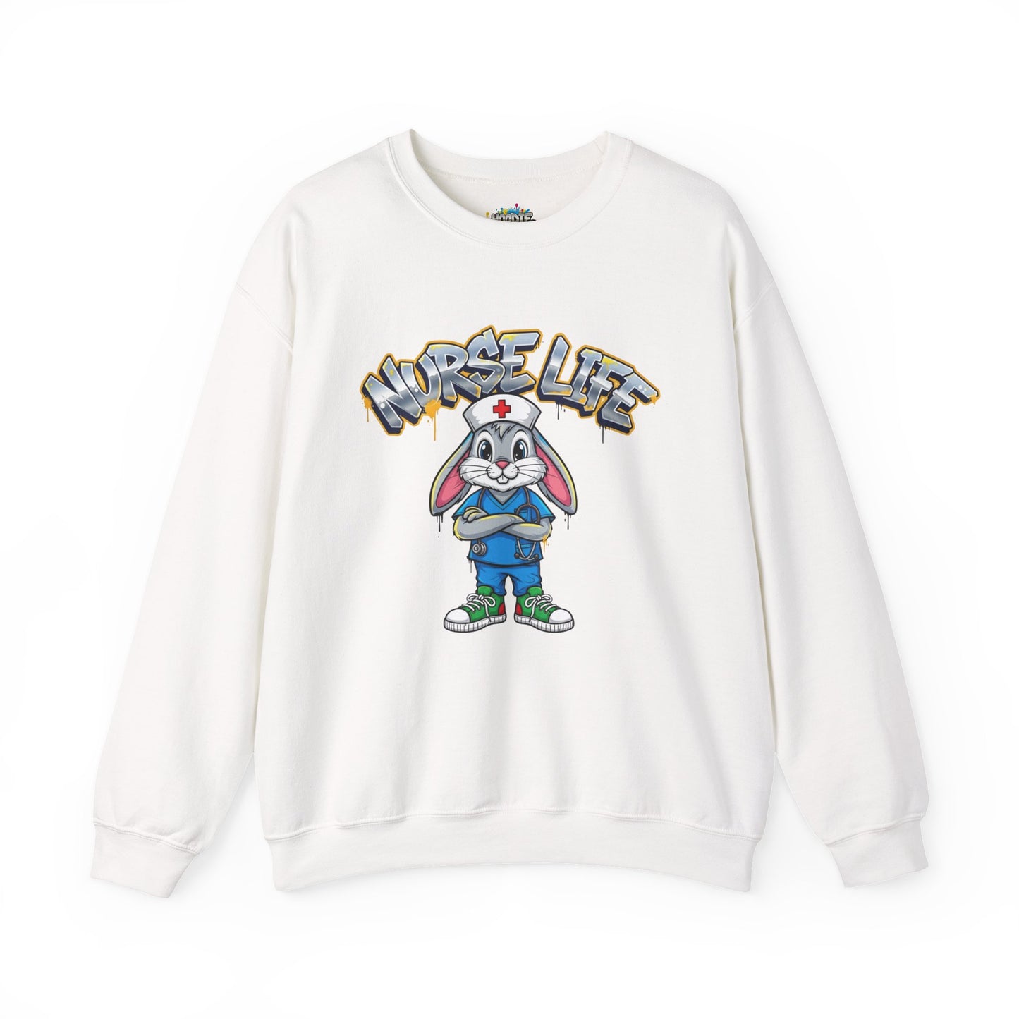 Crewneck Sweatshirt — "Nurse Life" Cute Bunny Nurse Graphic