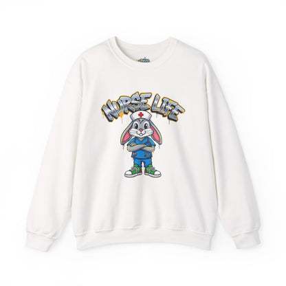 Crewneck Sweatshirt — "Nurse Life" Cute Bunny Nurse Graphic