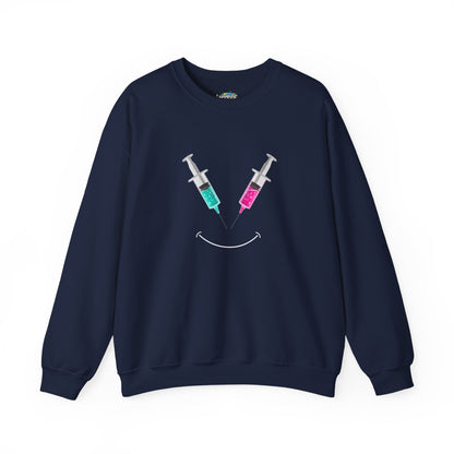 Syringe Smile Crewneck Nurse Sweatshirt - Cute Neon Vaccine Needle Design