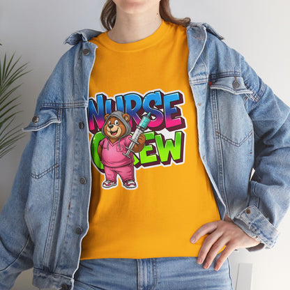 Nurse Crew Bear T‑Shirt — Cute Pink Nurse Cartoon Tee for Nurses & Medical Staff