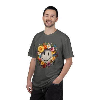 Smiley Flower Wreath T-Shirt — Floral Happy Face Graphic Tee
