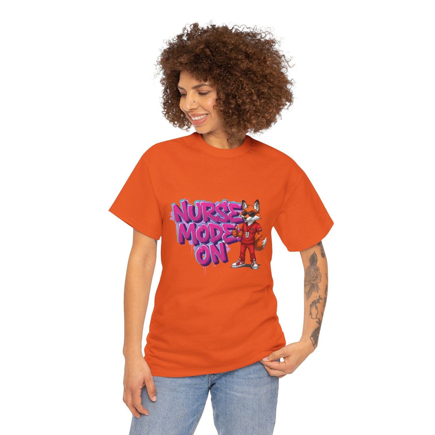Nurse Mode On T-Shirt — Cute Fox Nurse Graphic Tee for Healthcare Workers