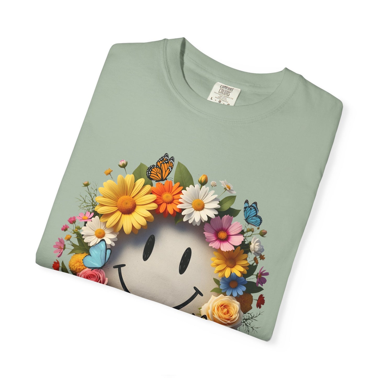 Smiley Flower Wreath T-Shirt — Floral Happy Face Graphic Tee