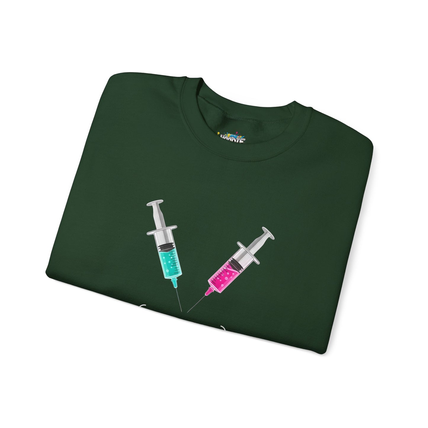 Syringe Smile Crewneck Nurse Sweatshirt - Cute Neon Vaccine Needle Design