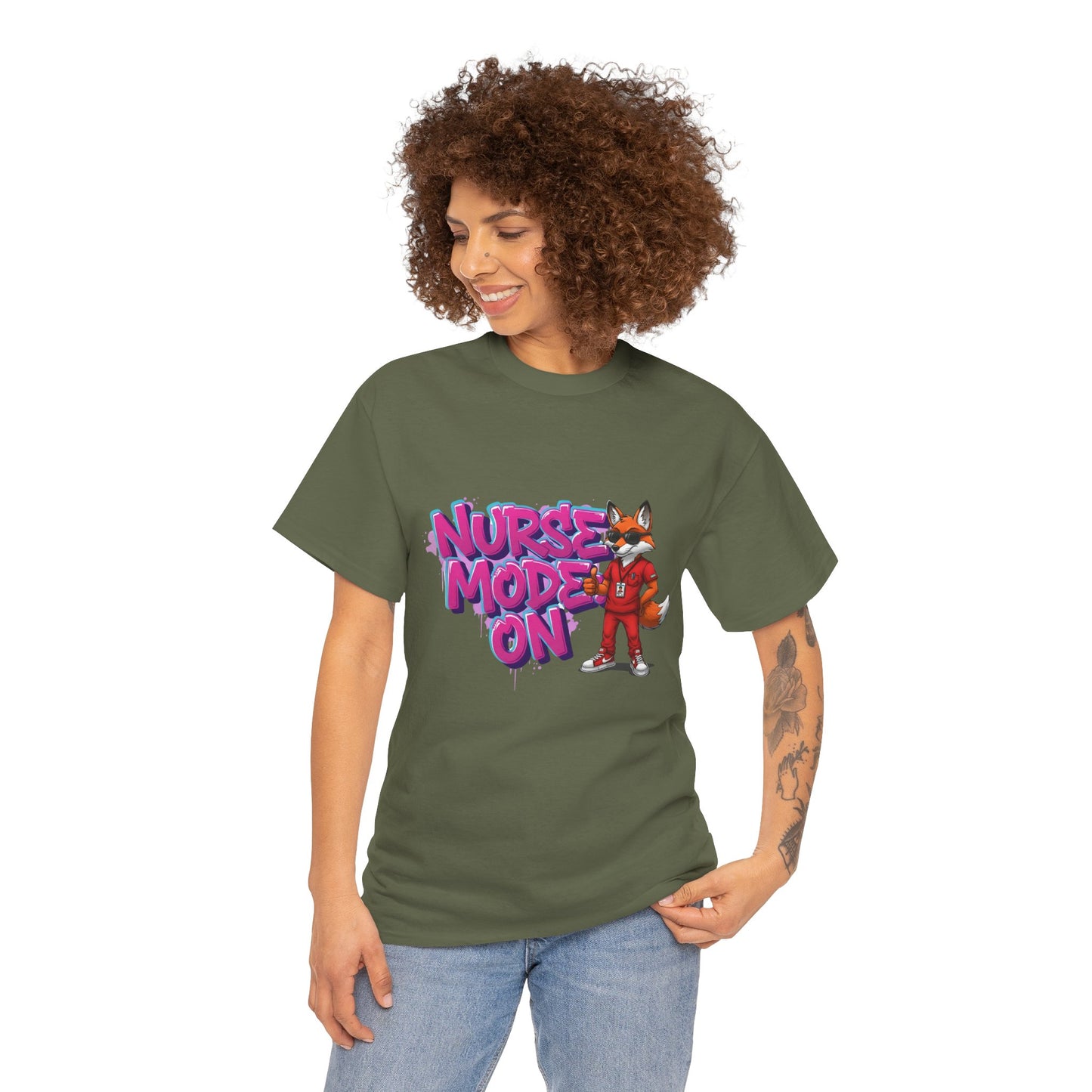 Nurse Mode On T-Shirt — Cute Fox Nurse Graphic Tee for Healthcare Workers