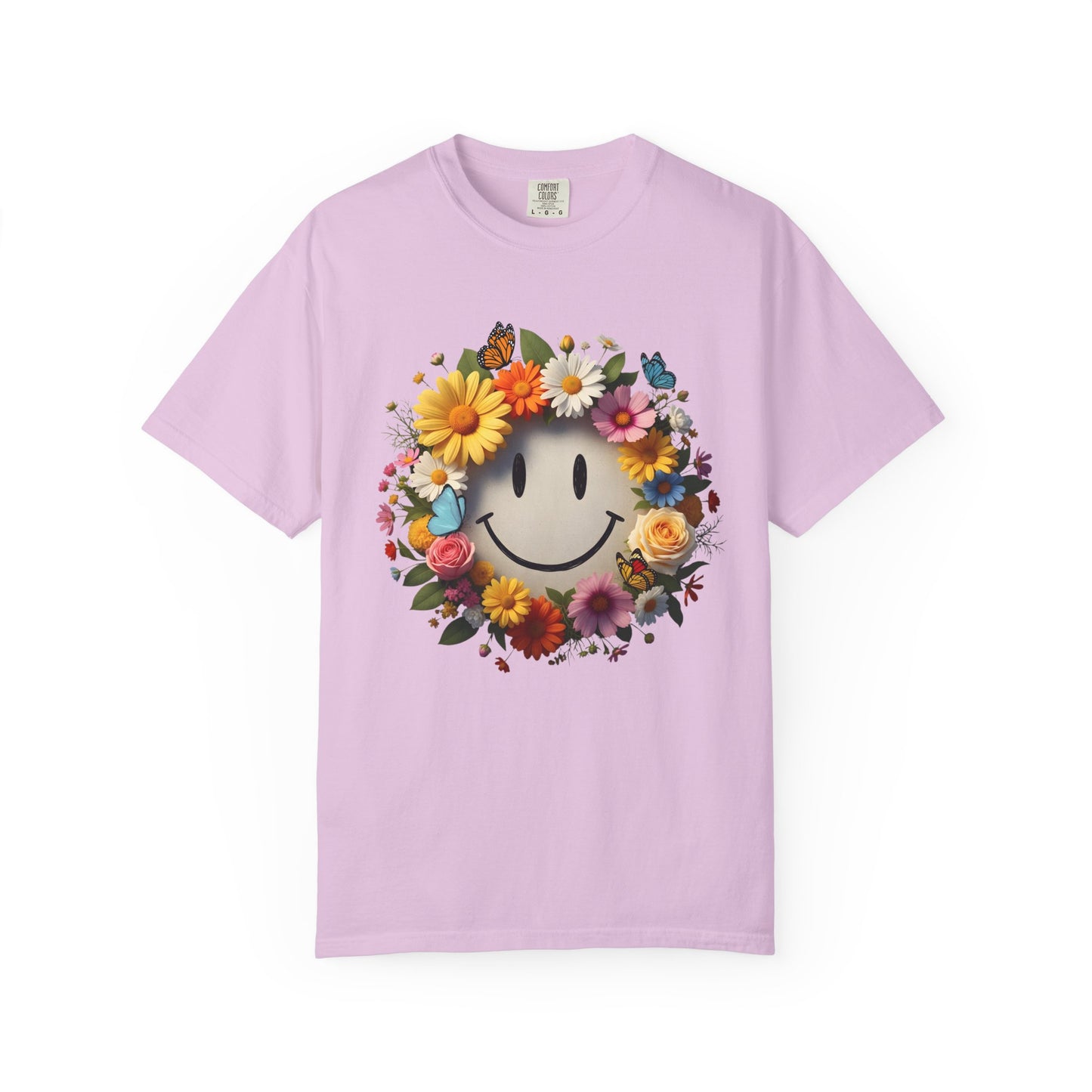 Smiley Flower Wreath T-Shirt — Floral Happy Face Graphic Tee