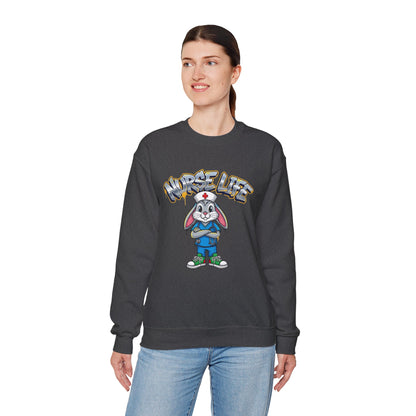 Crewneck Sweatshirt — "Nurse Life" Cute Bunny Nurse Graphic