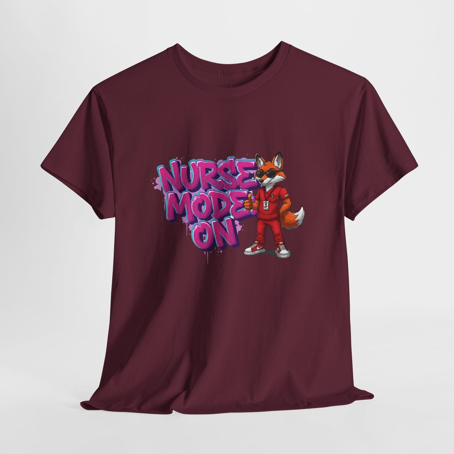 Nurse Mode On T-Shirt — Cute Fox Nurse Graphic Tee for Healthcare Workers