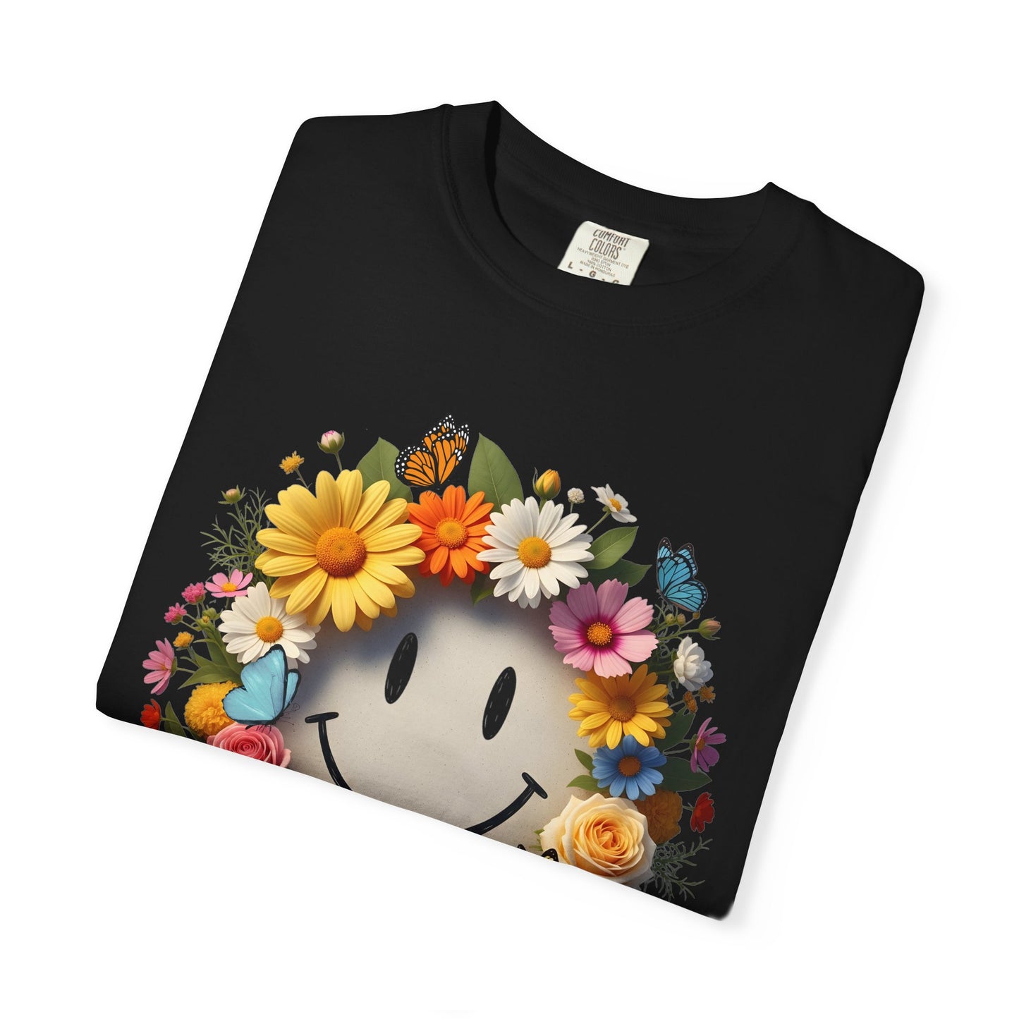 Smiley Flower Wreath T-Shirt — Floral Happy Face Graphic Tee
