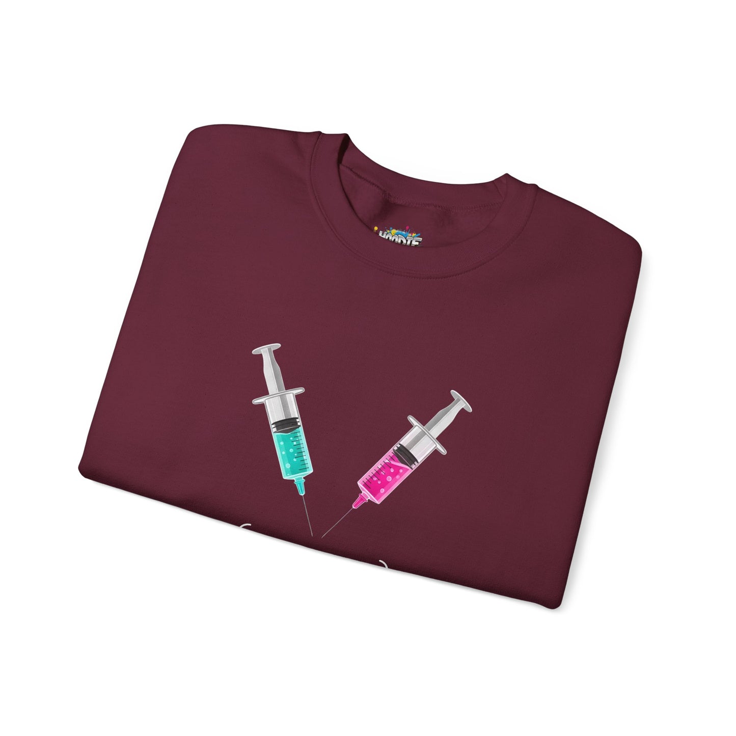 Syringe Smile Crewneck Nurse Sweatshirt - Cute Neon Vaccine Needle Design