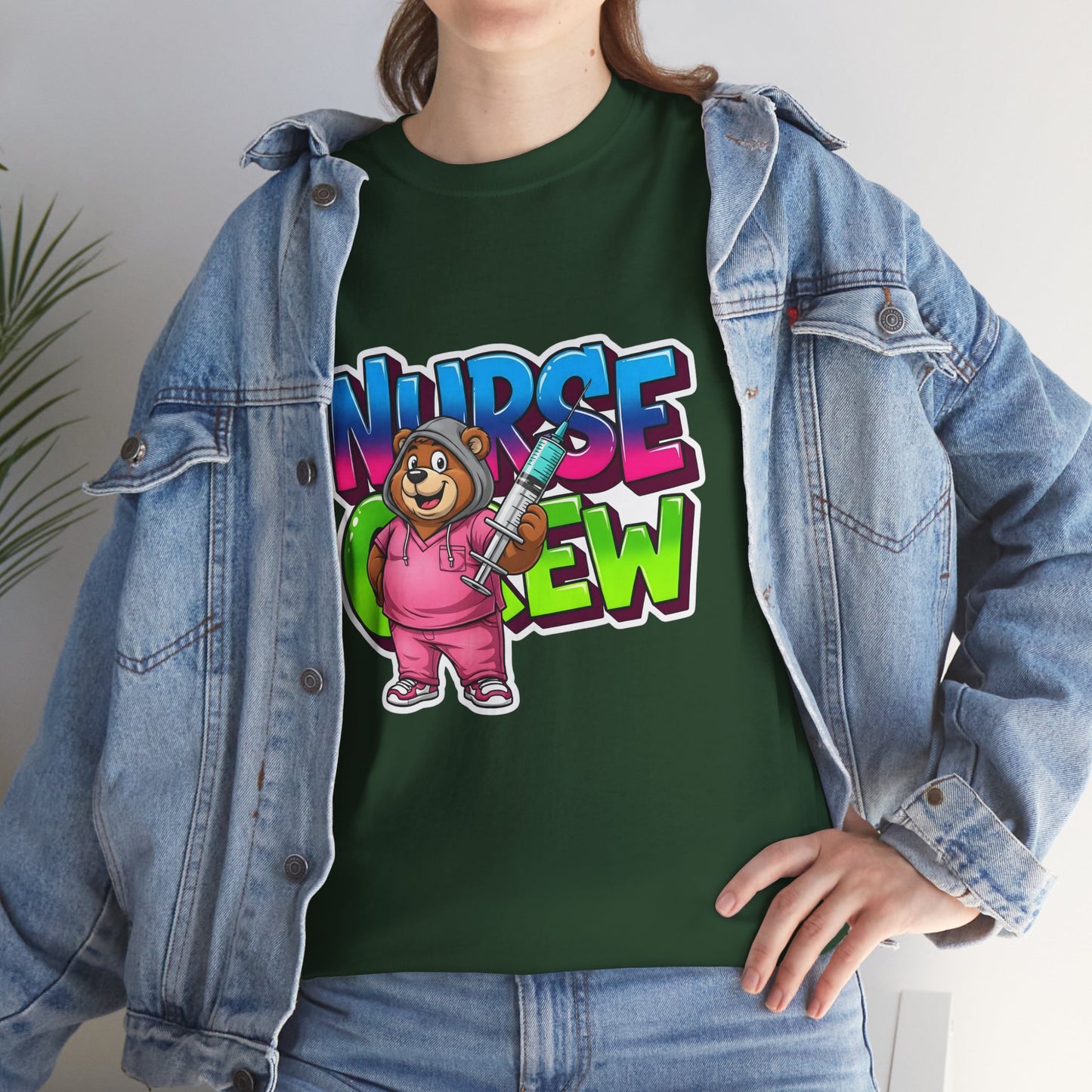 Nurse Crew Bear T‑Shirt — Cute Pink Nurse Cartoon Tee for Nurses & Medical Staff