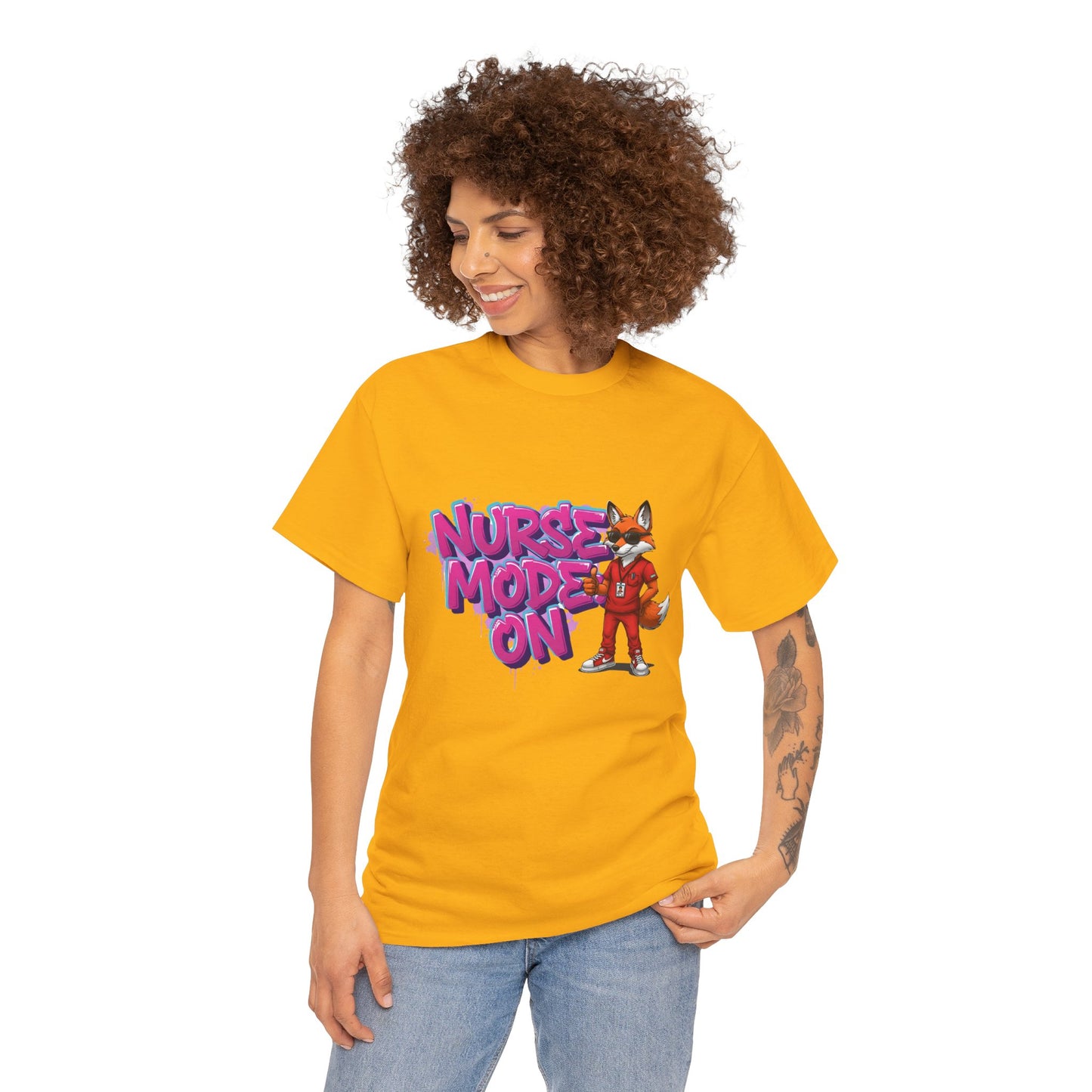 Nurse Mode On T-Shirt — Cute Fox Nurse Graphic Tee for Healthcare Workers