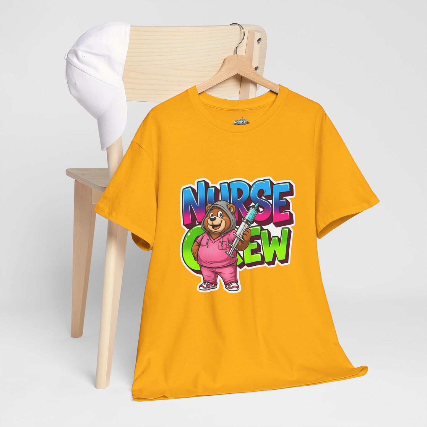 Nurse Crew Bear T‑Shirt — Cute Pink Nurse Cartoon Tee for Nurses & Medical Staff