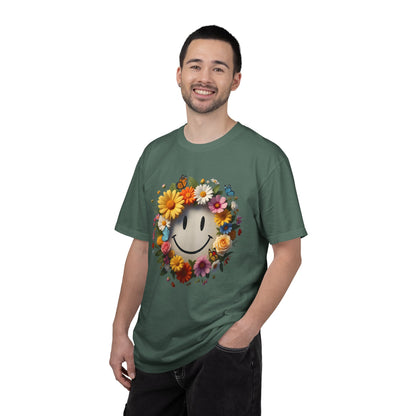 Smiley Flower Wreath T-Shirt — Floral Happy Face Graphic Tee