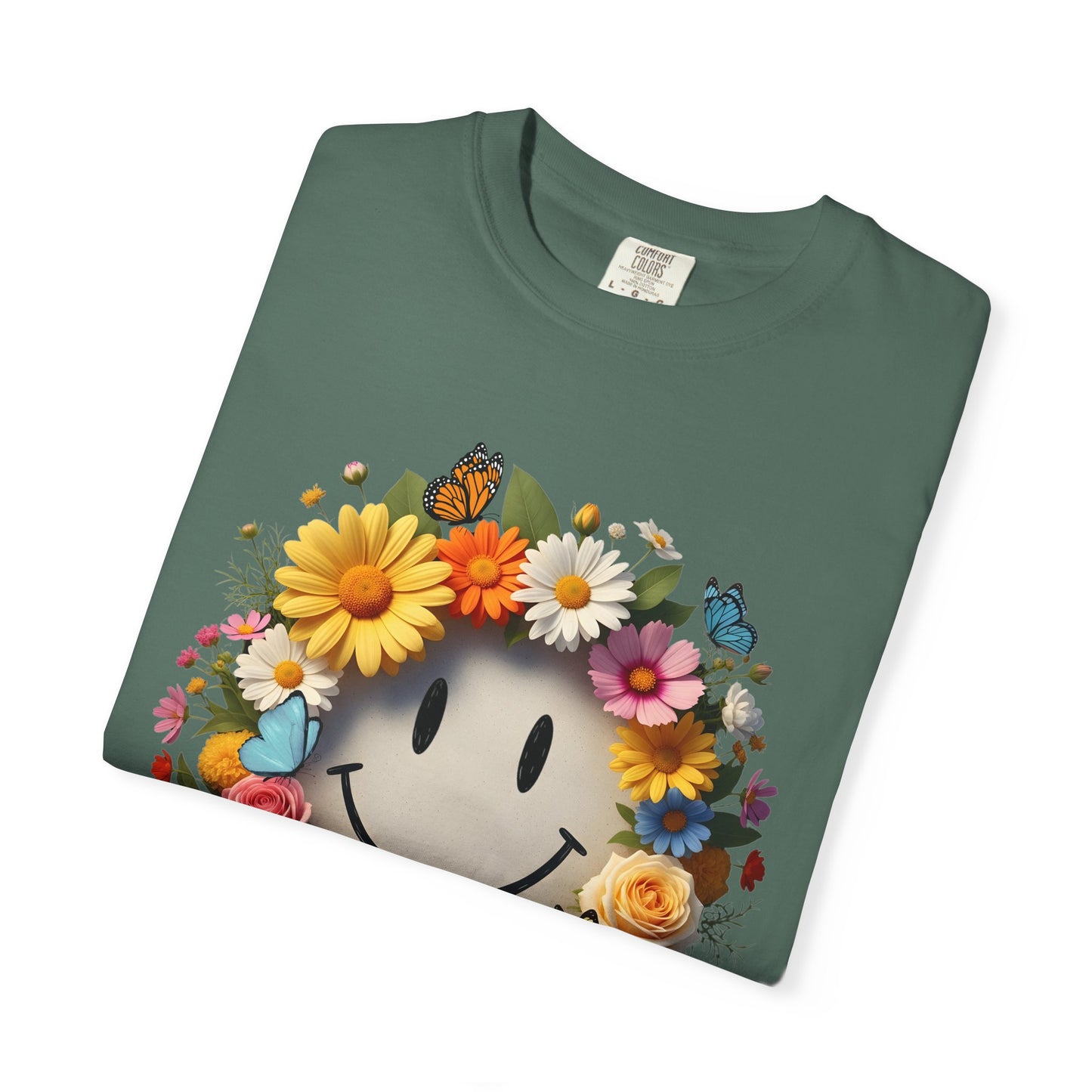 Smiley Flower Wreath T-Shirt — Floral Happy Face Graphic Tee