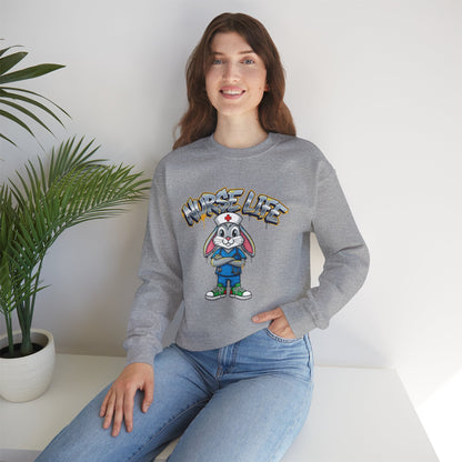 Crewneck Sweatshirt — "Nurse Life" Cute Bunny Nurse Graphic