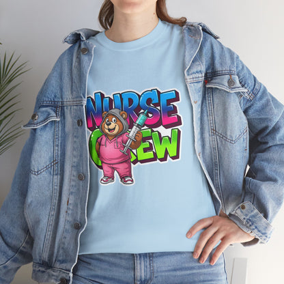 Nurse Crew Bear T‑Shirt — Cute Pink Nurse Cartoon Tee for Nurses & Medical Staff