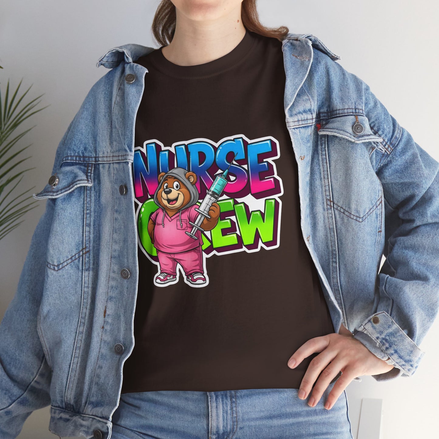 Nurse Crew Bear T‑Shirt — Cute Pink Nurse Cartoon Tee for Nurses & Medical Staff