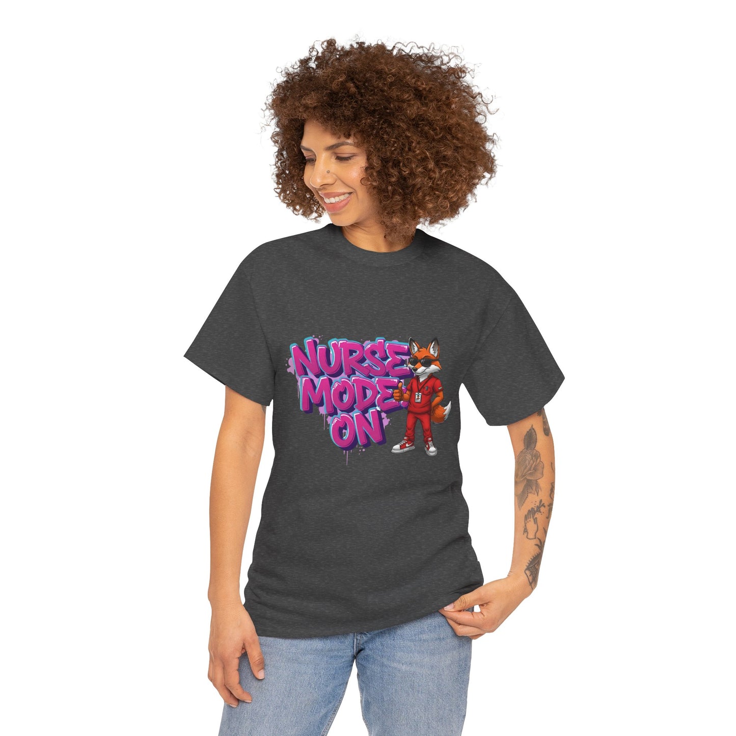 Nurse Mode On T-Shirt — Cute Fox Nurse Graphic Tee for Healthcare Workers