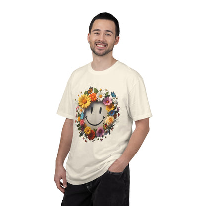 Smiley Flower Wreath T-Shirt — Floral Happy Face Graphic Tee