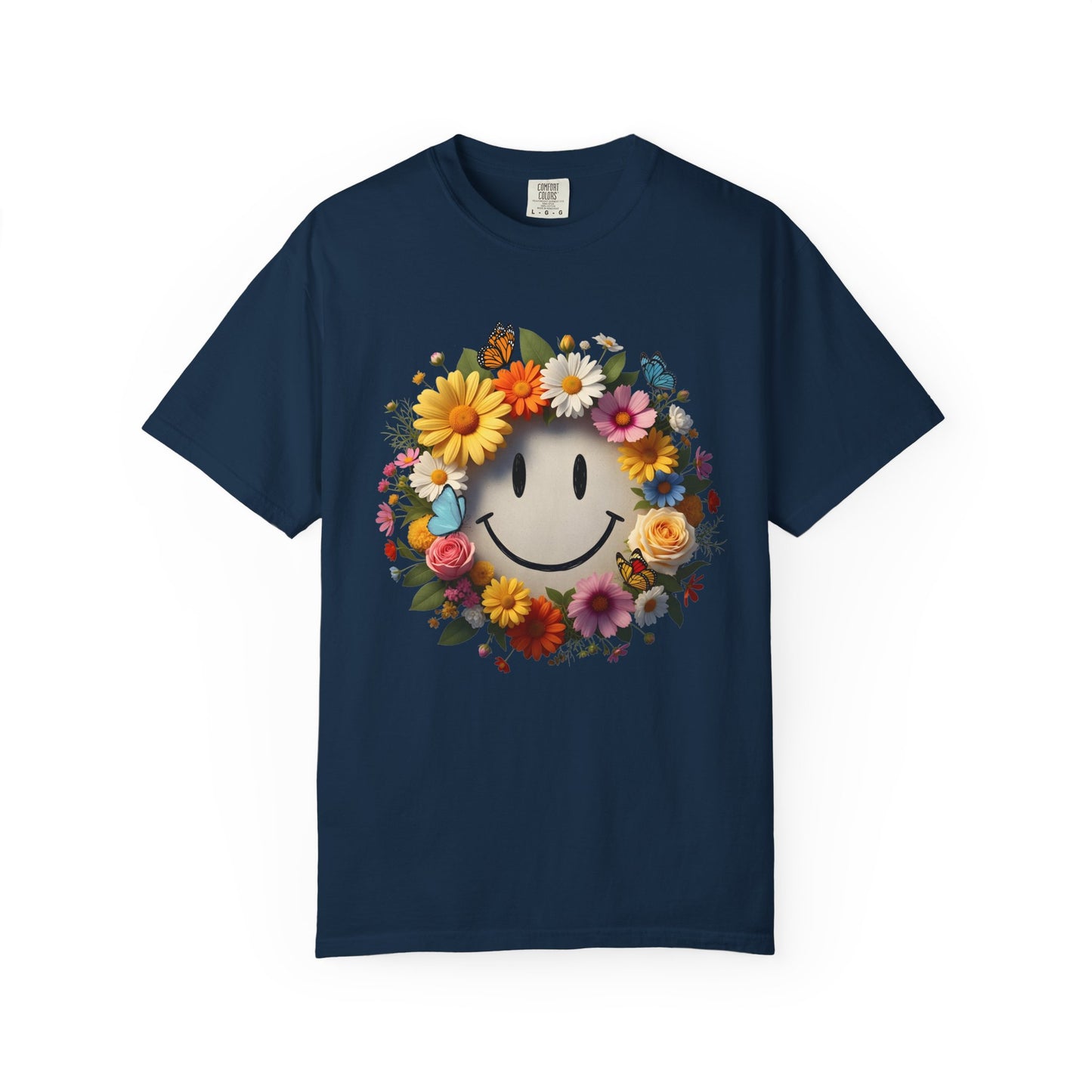 Smiley Flower Wreath T-Shirt — Floral Happy Face Graphic Tee