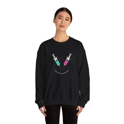 Syringe Smile Crewneck Nurse Sweatshirt - Cute Neon Vaccine Needle Design