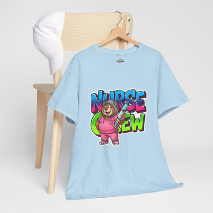 Nurse Crew Bear T‑Shirt — Cute Pink Nurse Cartoon Tee for Nurses & Medical Staff