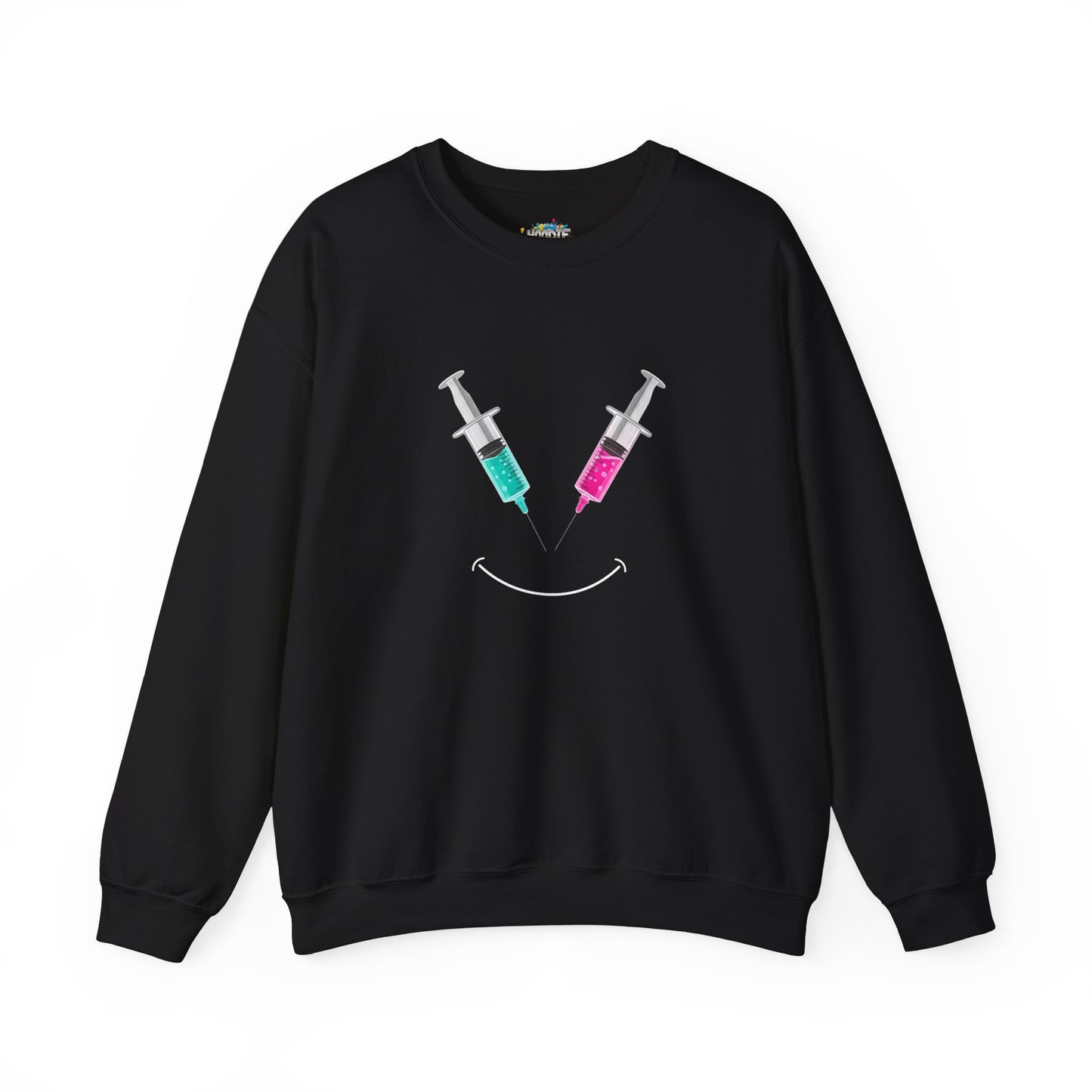 Syringe Smile Crewneck Nurse Sweatshirt - Cute Neon Vaccine Needle Design