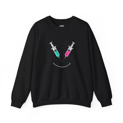 Syringe Smile Crewneck Nurse Sweatshirt - Cute Neon Vaccine Needle Design