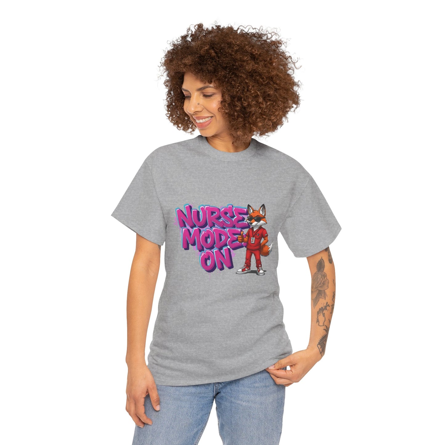 Nurse Mode On T-Shirt — Cute Fox Nurse Graphic Tee for Healthcare Workers