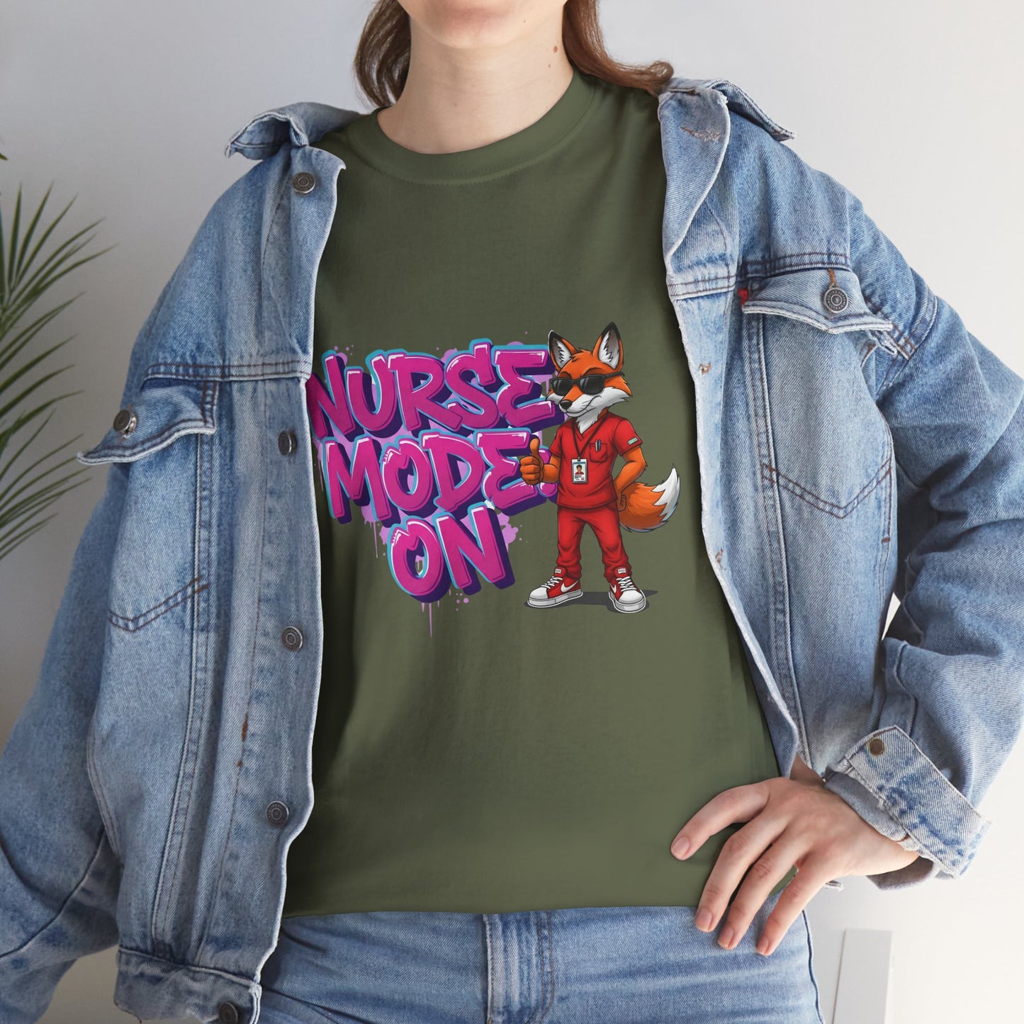 Nurse Mode On T-Shirt — Cute Fox Nurse Graphic Tee for Healthcare Workers
