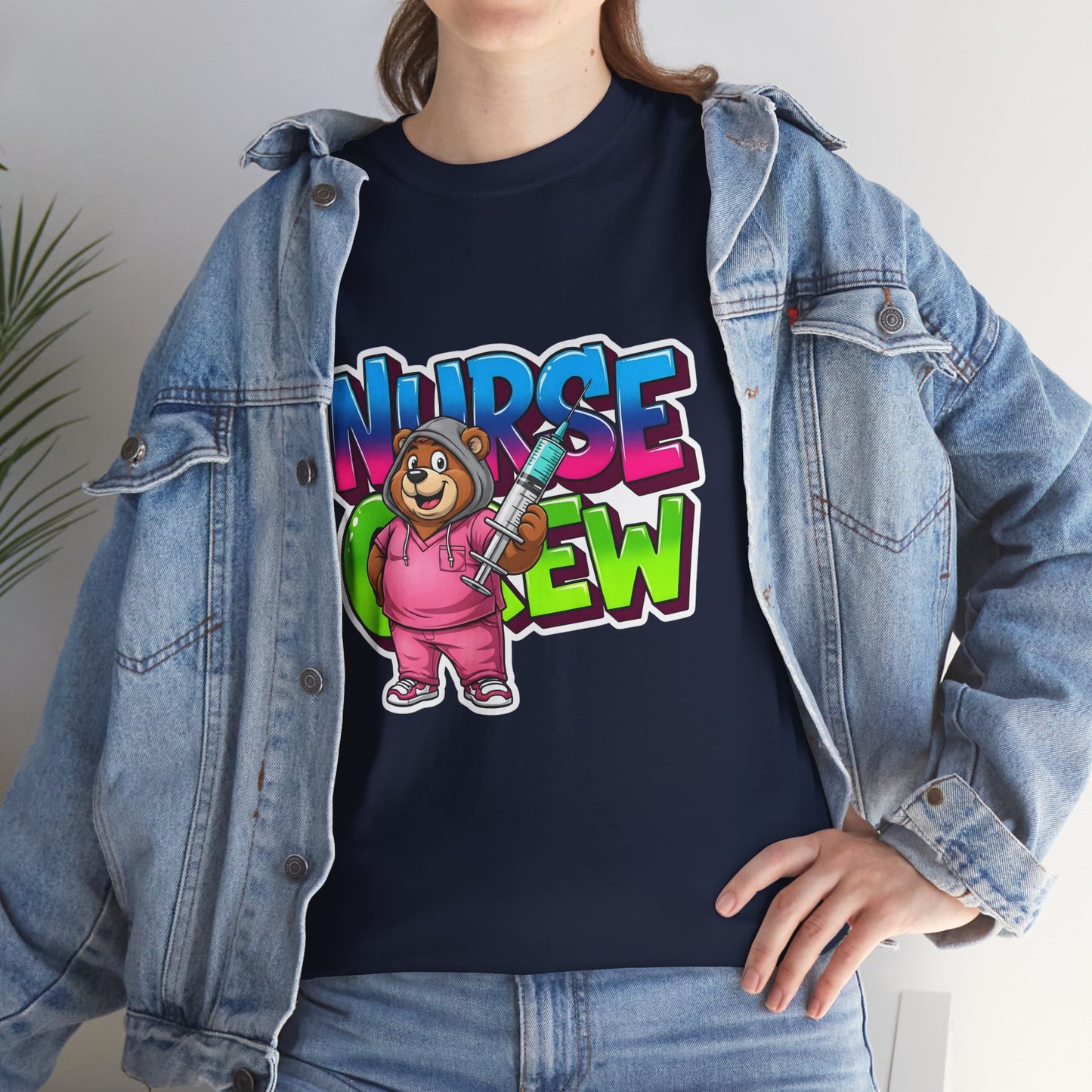 Nurse Crew Bear T‑Shirt — Cute Pink Nurse Cartoon Tee for Nurses & Medical Staff