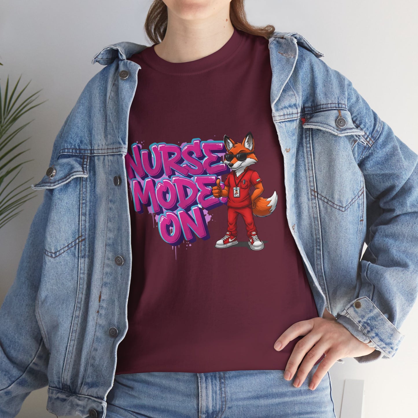 Nurse Mode On T-Shirt — Cute Fox Nurse Graphic Tee for Healthcare Workers