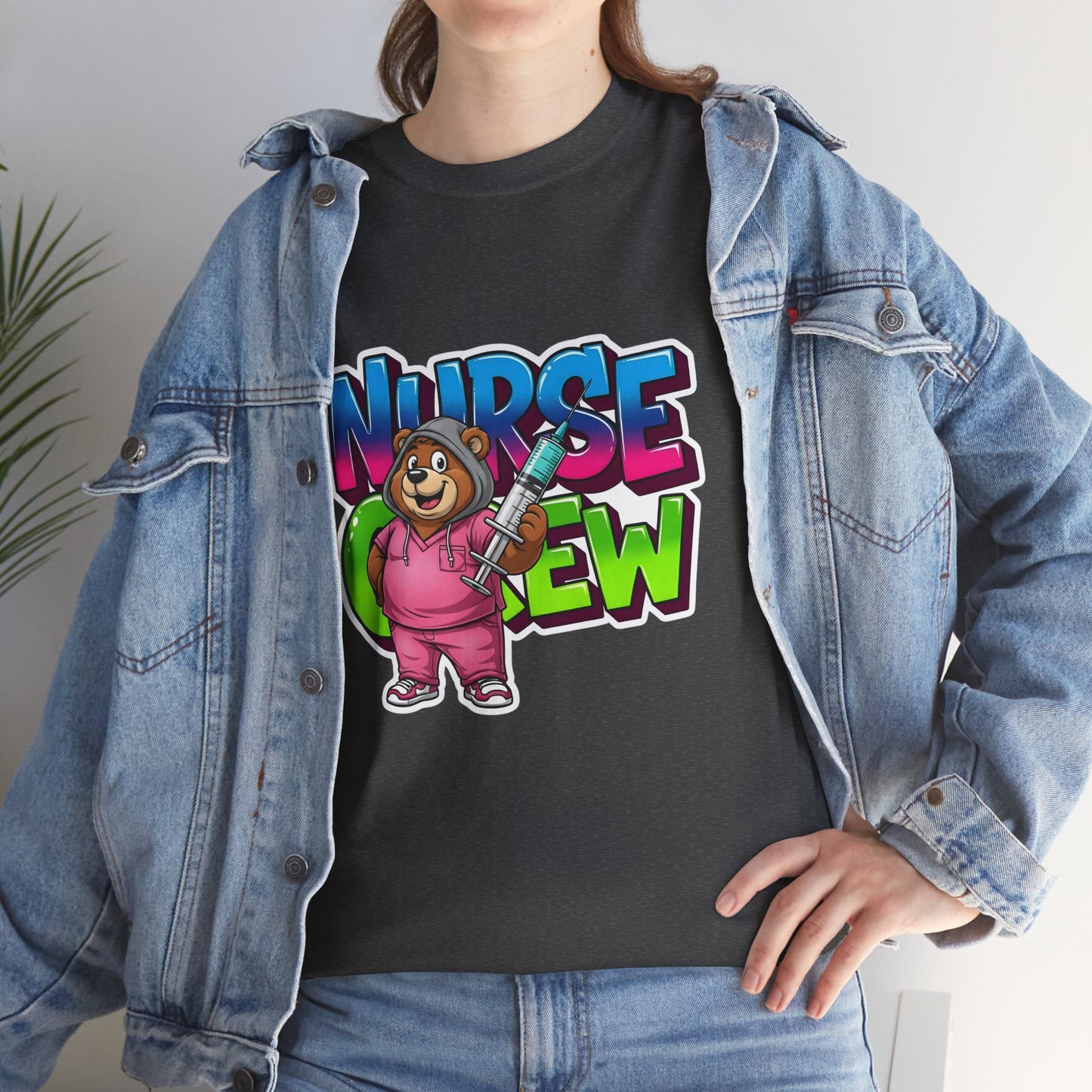 Nurse Crew Bear T‑Shirt — Cute Pink Nurse Cartoon Tee for Nurses & Medical Staff