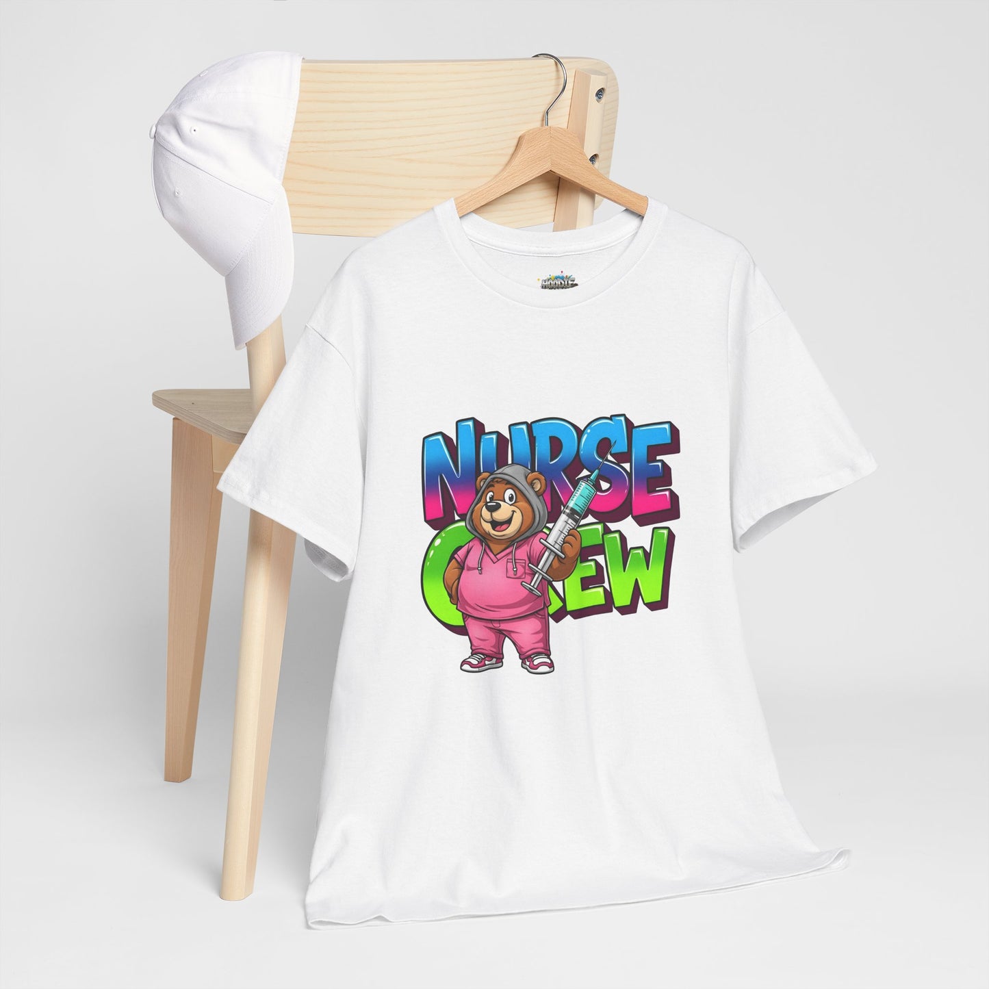 Nurse Crew Bear T‑Shirt — Cute Pink Nurse Cartoon Tee for Nurses & Medical Staff