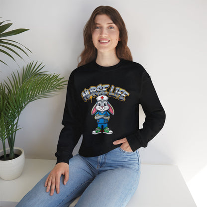 Crewneck Sweatshirt — "Nurse Life" Cute Bunny Nurse Graphic