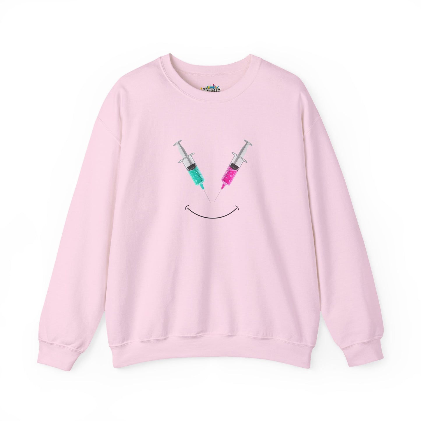 Syringe Smile Crewneck Nurse Sweatshirt - Cute Neon Vaccine Needle Design