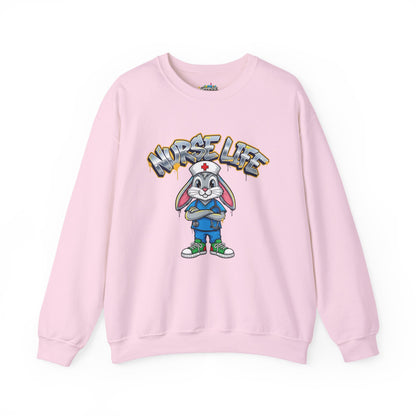Crewneck Sweatshirt — "Nurse Life" Cute Bunny Nurse Graphic