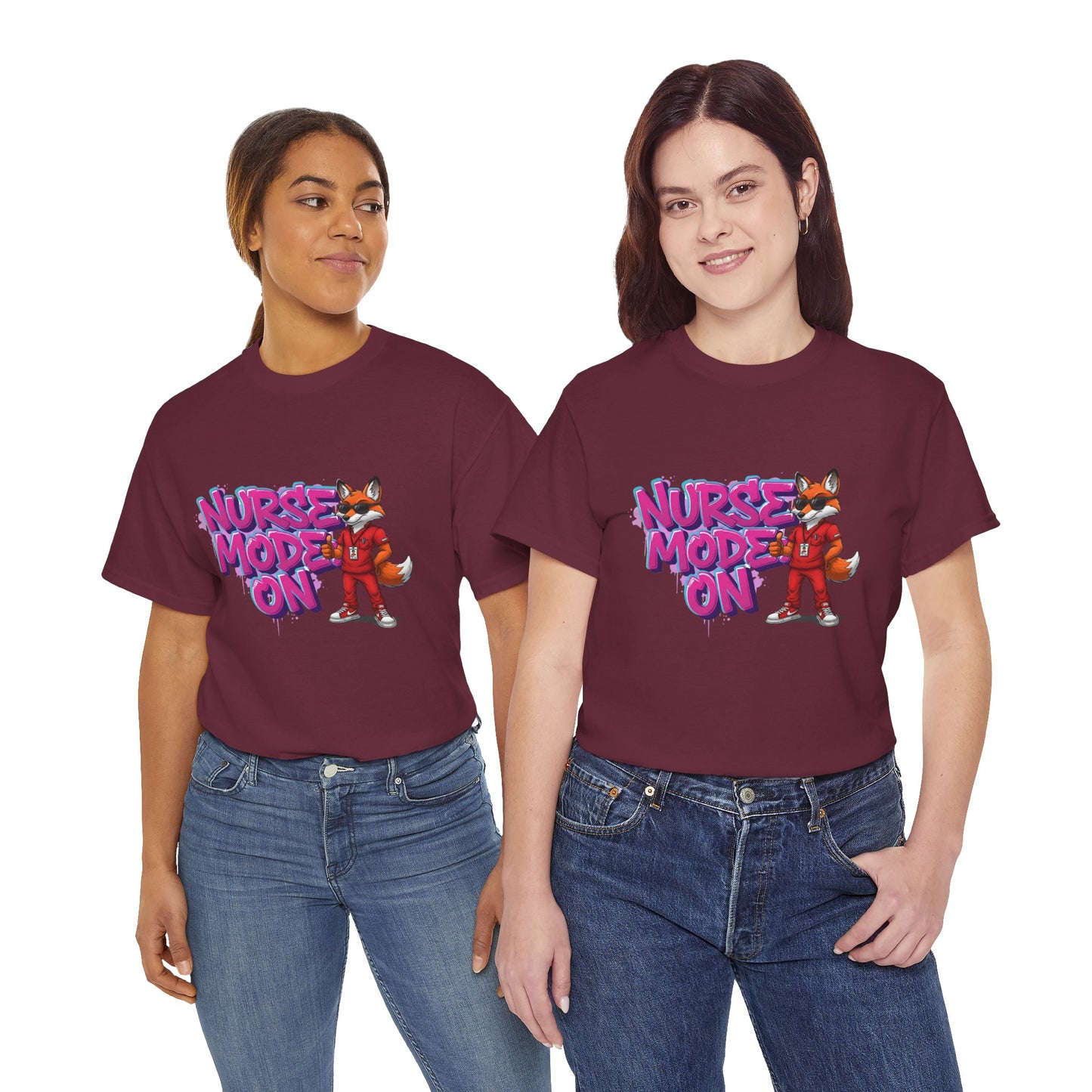 Nurse Mode On T-Shirt — Cute Fox Nurse Graphic Tee for Healthcare Workers