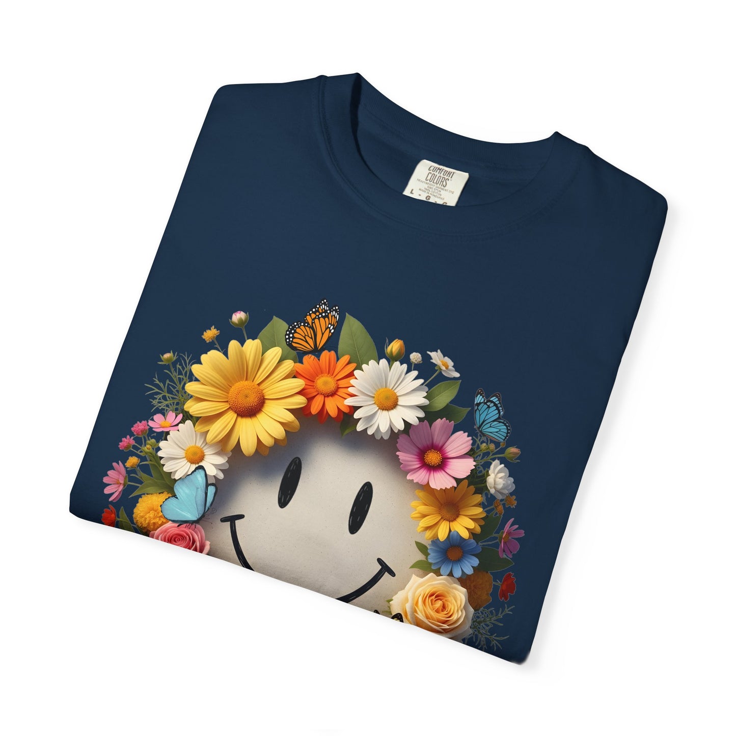 Smiley Flower Wreath T-Shirt — Floral Happy Face Graphic Tee