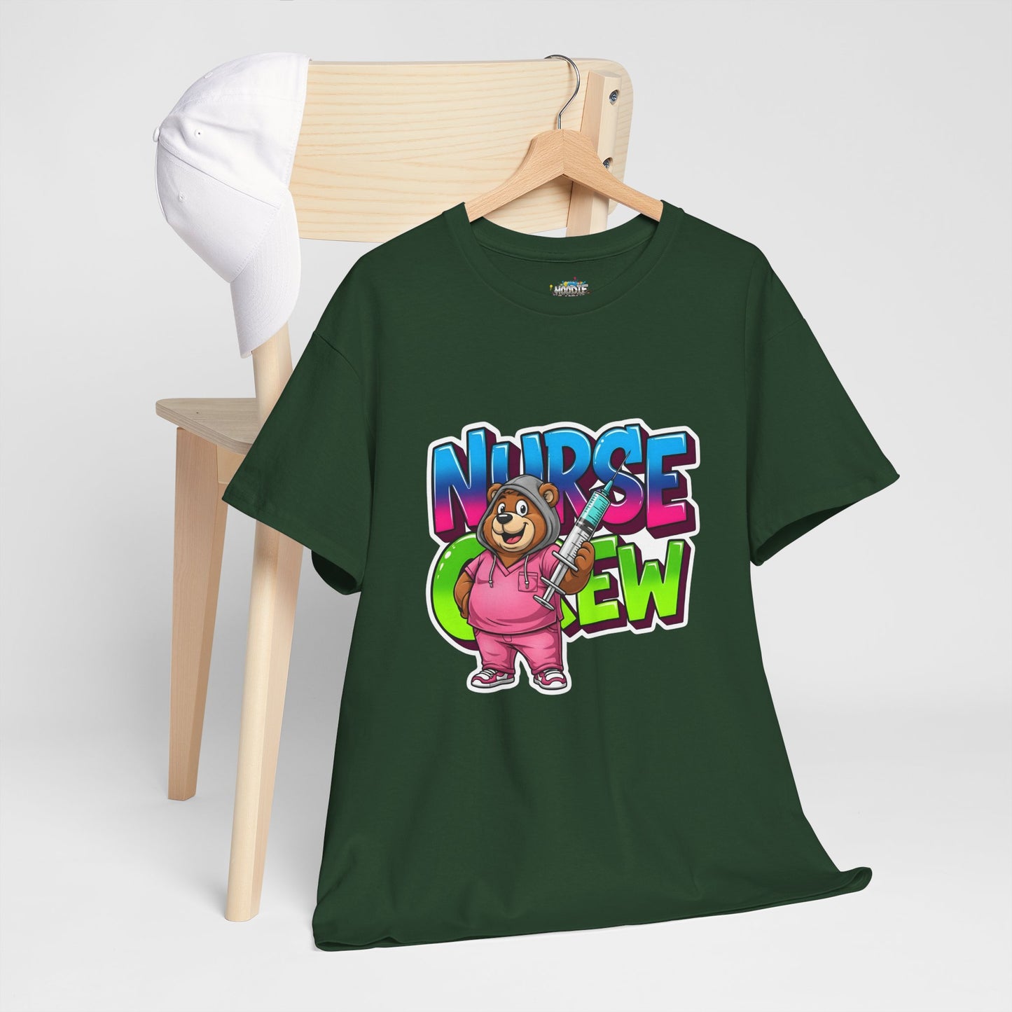 Nurse Crew Bear T‑Shirt — Cute Pink Nurse Cartoon Tee for Nurses & Medical Staff
