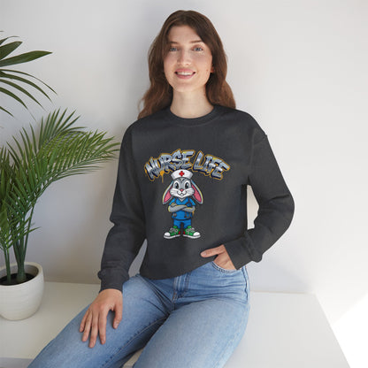 Crewneck Sweatshirt — "Nurse Life" Cute Bunny Nurse Graphic