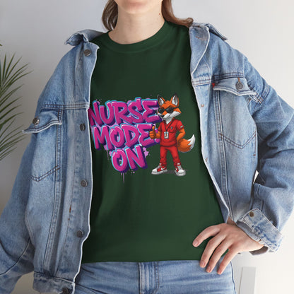 Nurse Mode On T-Shirt — Cute Fox Nurse Graphic Tee for Healthcare Workers