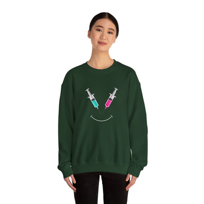 Syringe Smile Crewneck Nurse Sweatshirt - Cute Neon Vaccine Needle Design