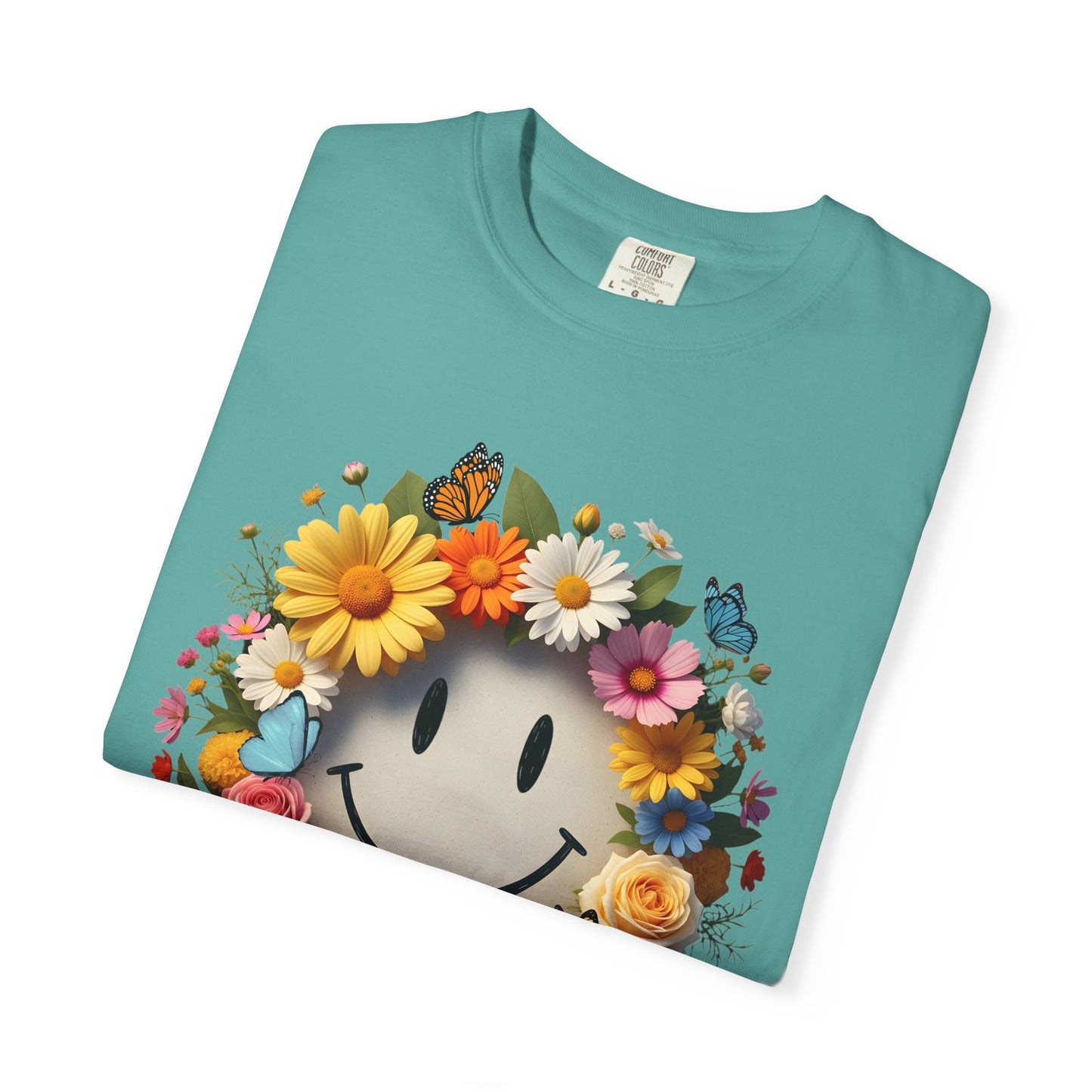 Smiley Flower Wreath T-Shirt — Floral Happy Face Graphic Tee