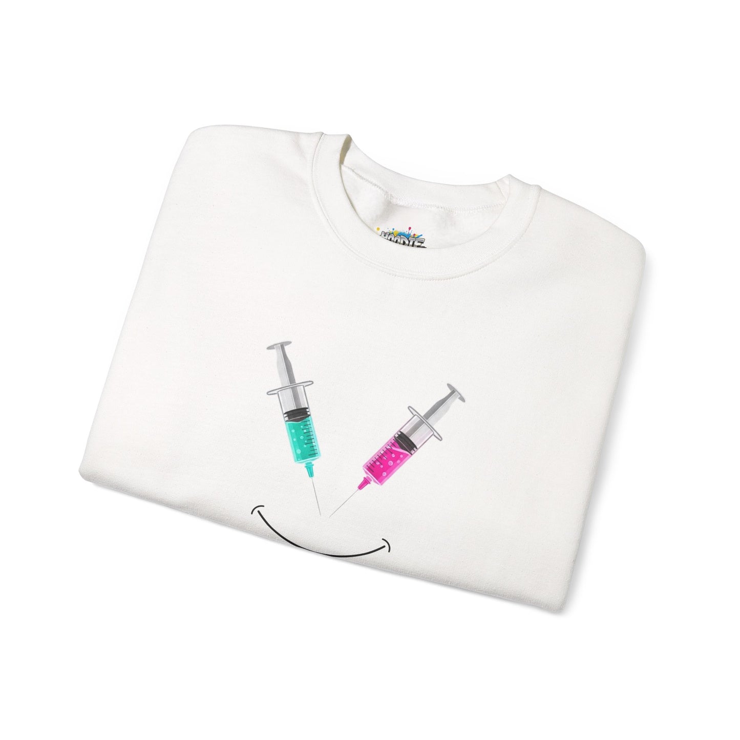 Syringe Smile Crewneck Nurse Sweatshirt - Cute Neon Vaccine Needle Design